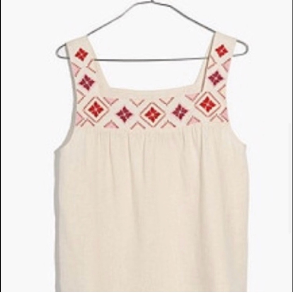 Madewell Embroidered Sleeveless Top - Cream and Red - Picture 5 of 16